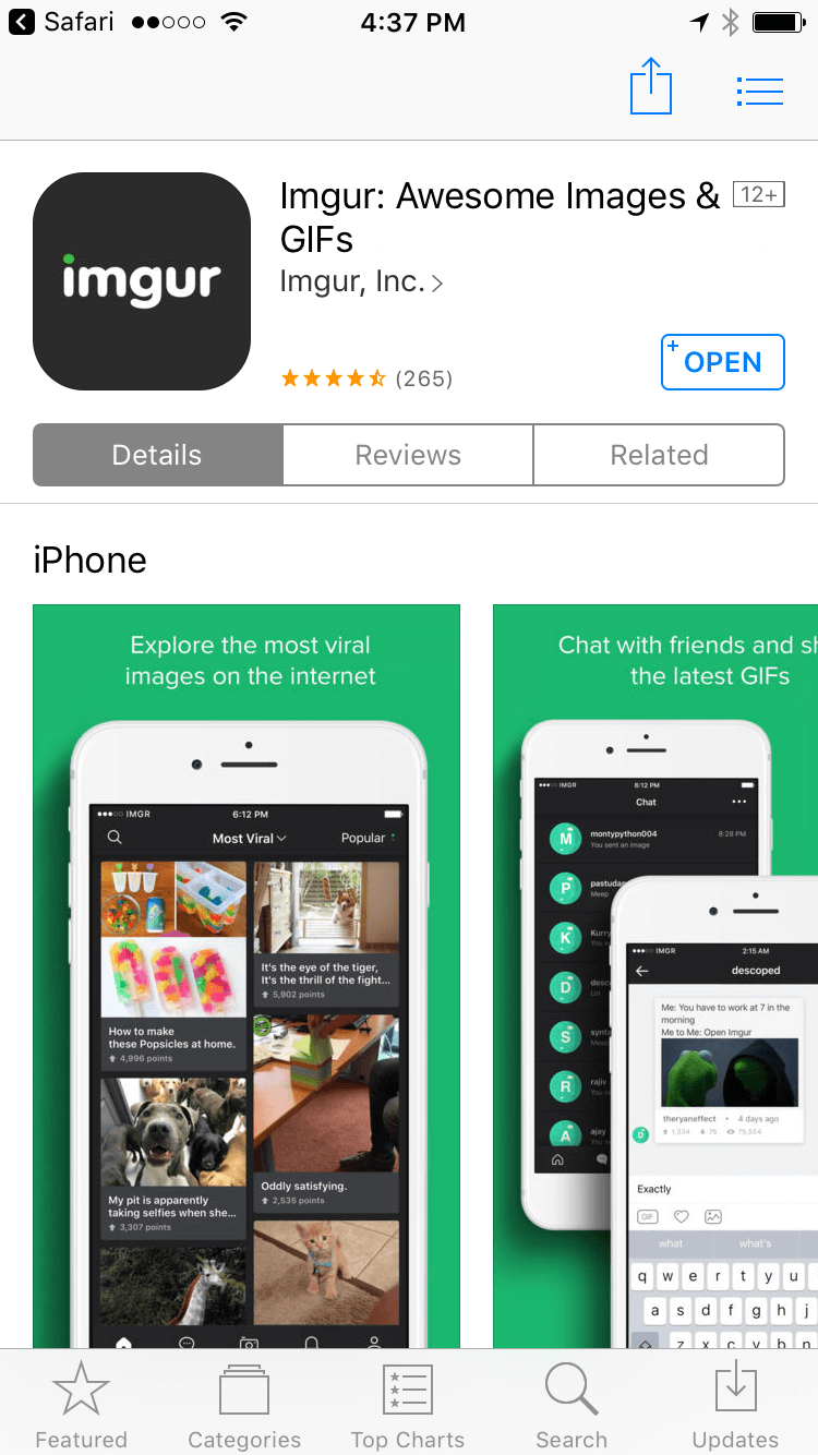 imgur’s App Store page